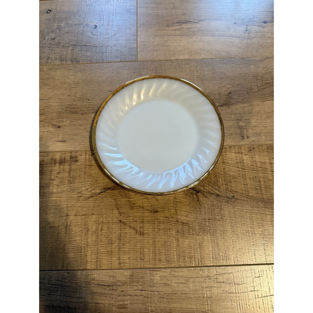 One Vintage Fire King Milk Glass with Gold Trim 7.5 Inch Plate Made In USA